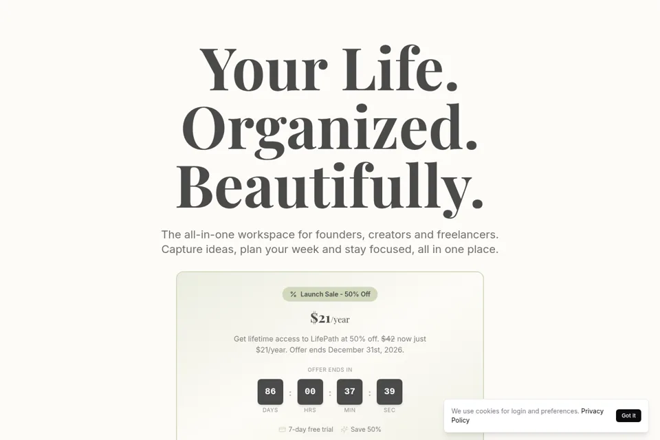Aperçu de la landing page