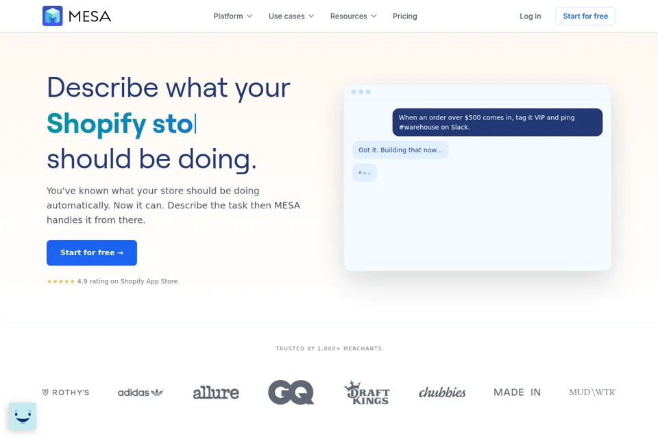 Aperçu de la landing page