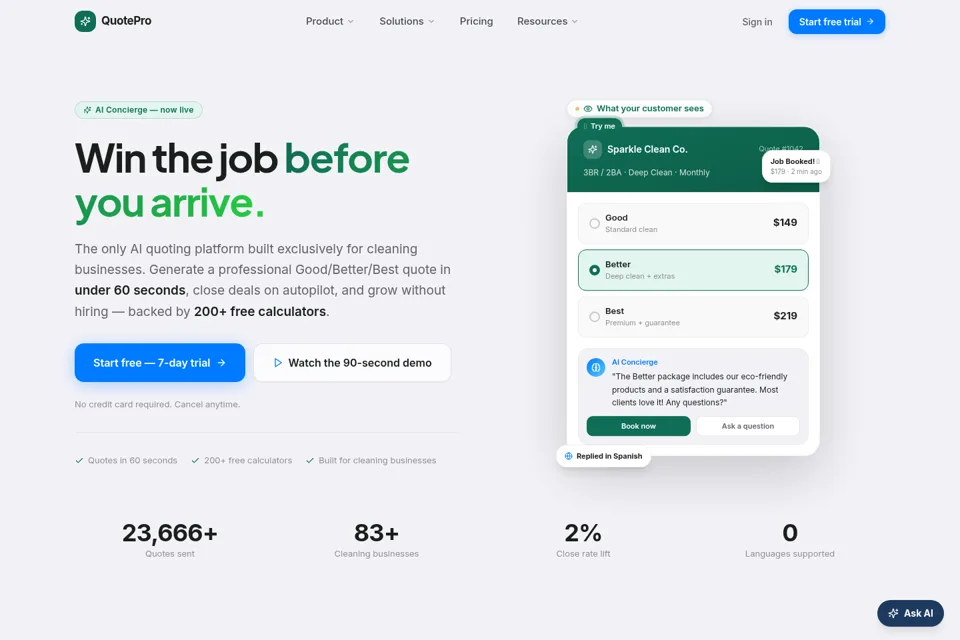 Aperçu de la landing page