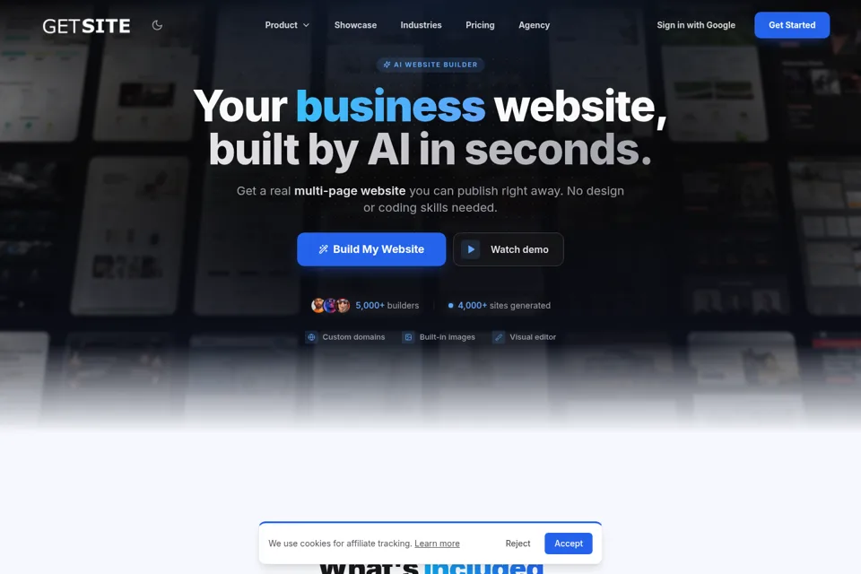 Aperçu de la landing page