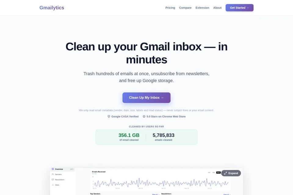 Aperçu de la landing page