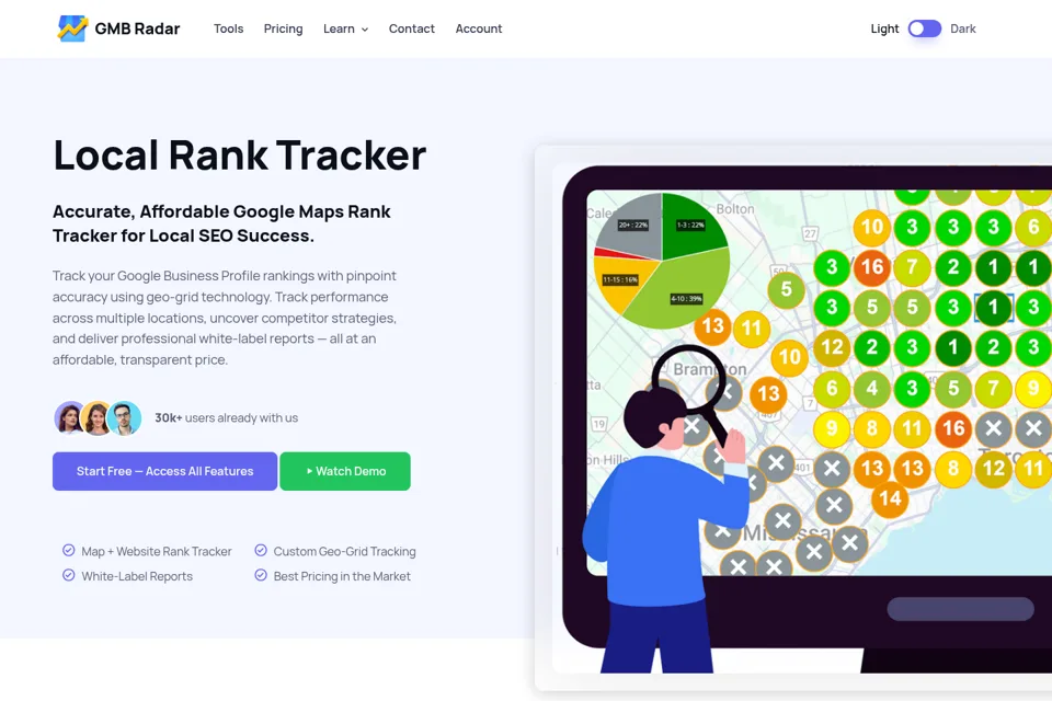 Aperçu de la landing page