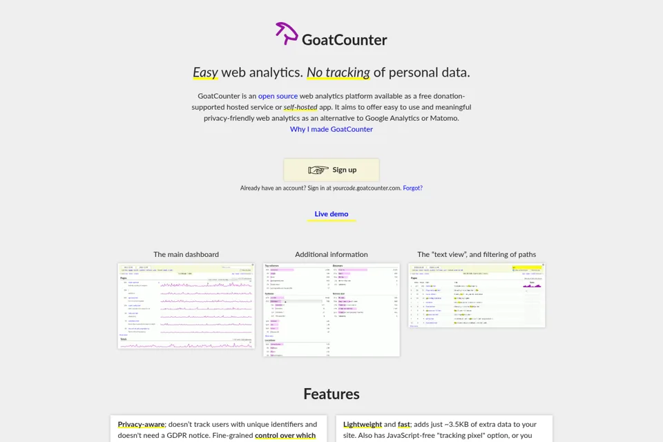 Aperçu de la landing page