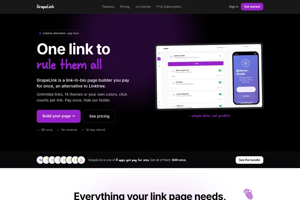 Aperçu de la landing page