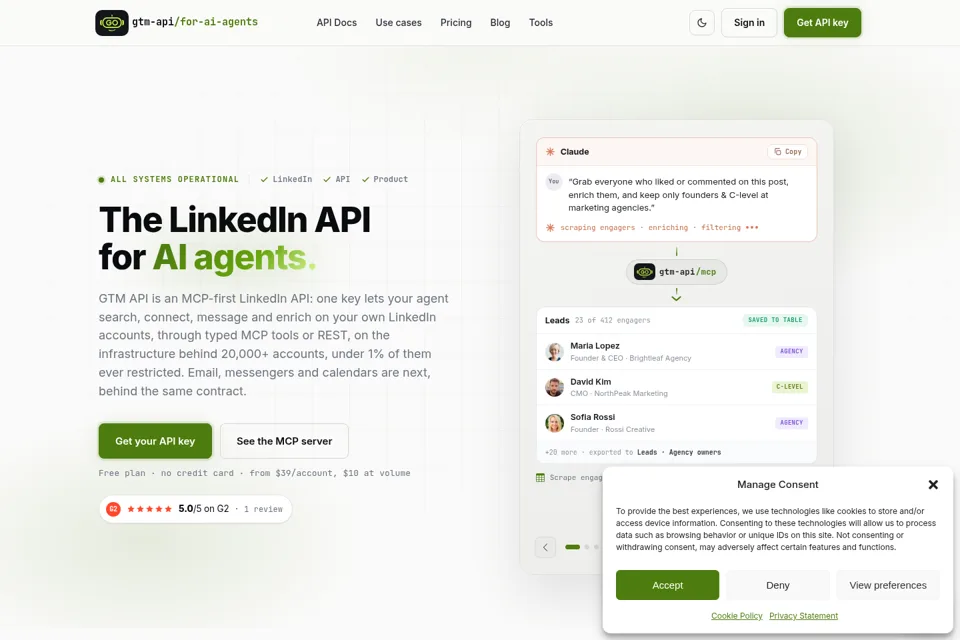 Aperçu de la landing page