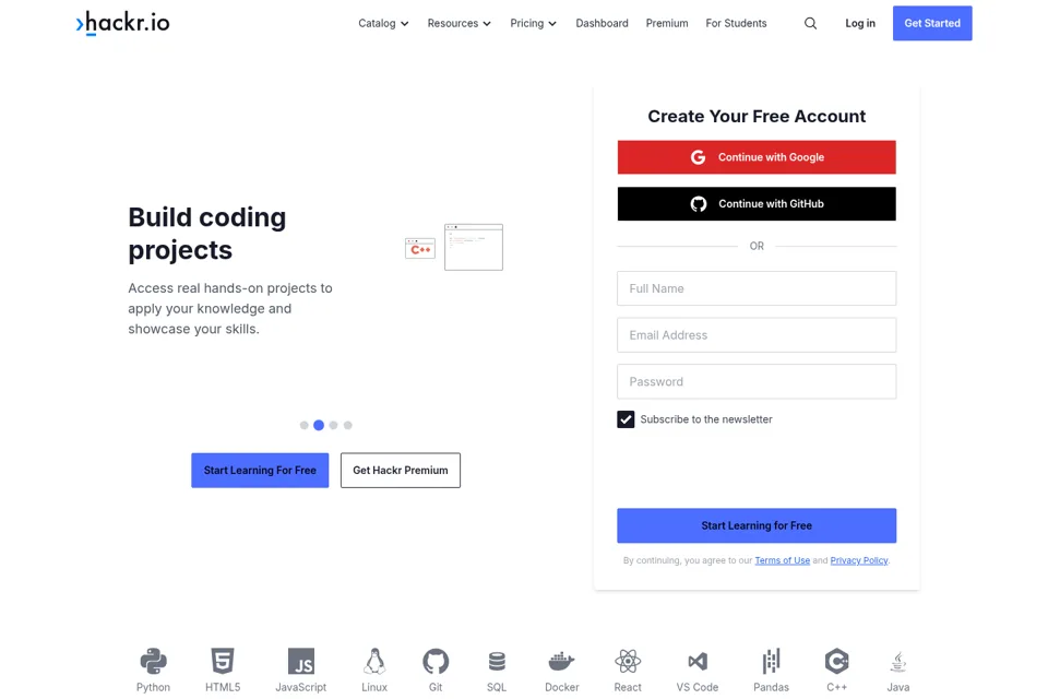 Aperçu de la landing page