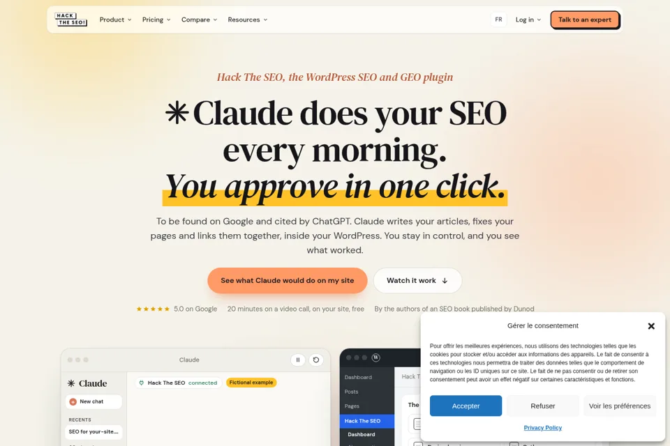 Aperçu de la landing page