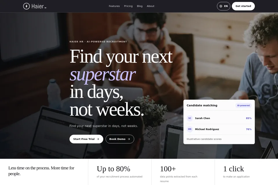 Aperçu de la landing page