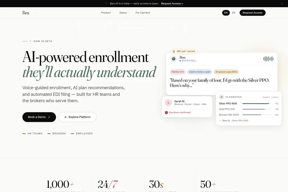 Aperçu de la landing page