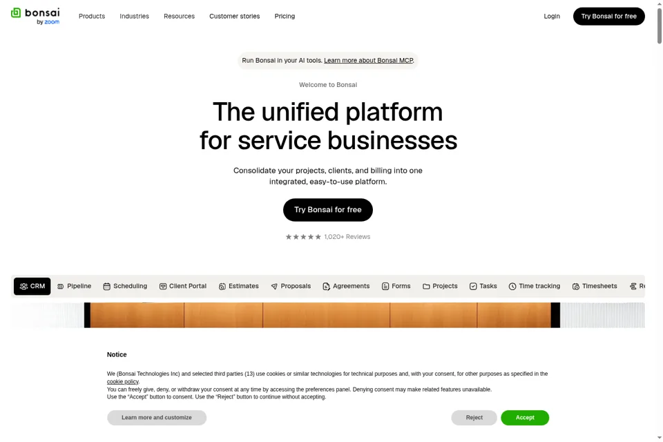 Aperçu de la landing page