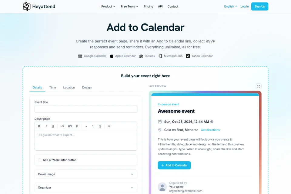 Aperçu de la landing page