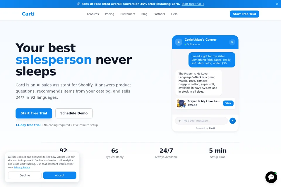 Aperçu de la landing page