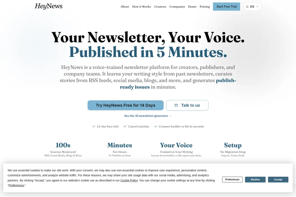Aperçu de la landing page