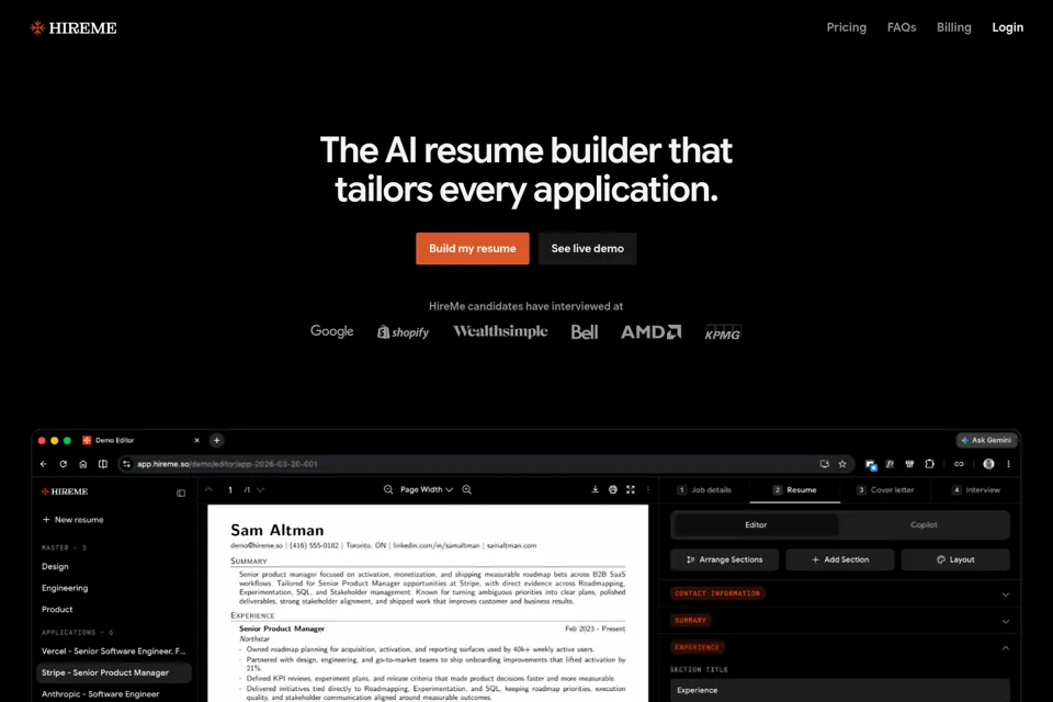 Aperçu de la landing page