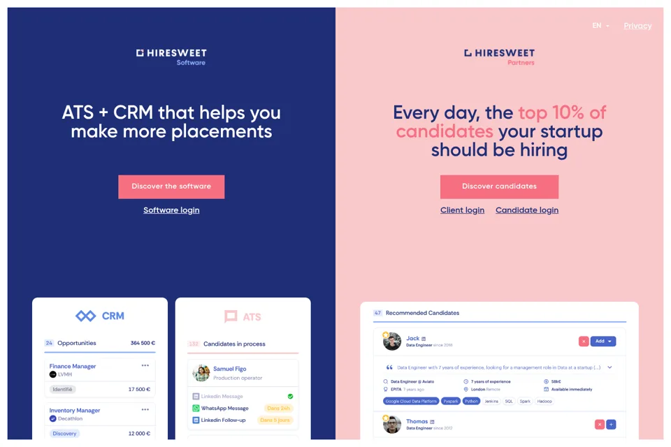 Aperçu de la landing page