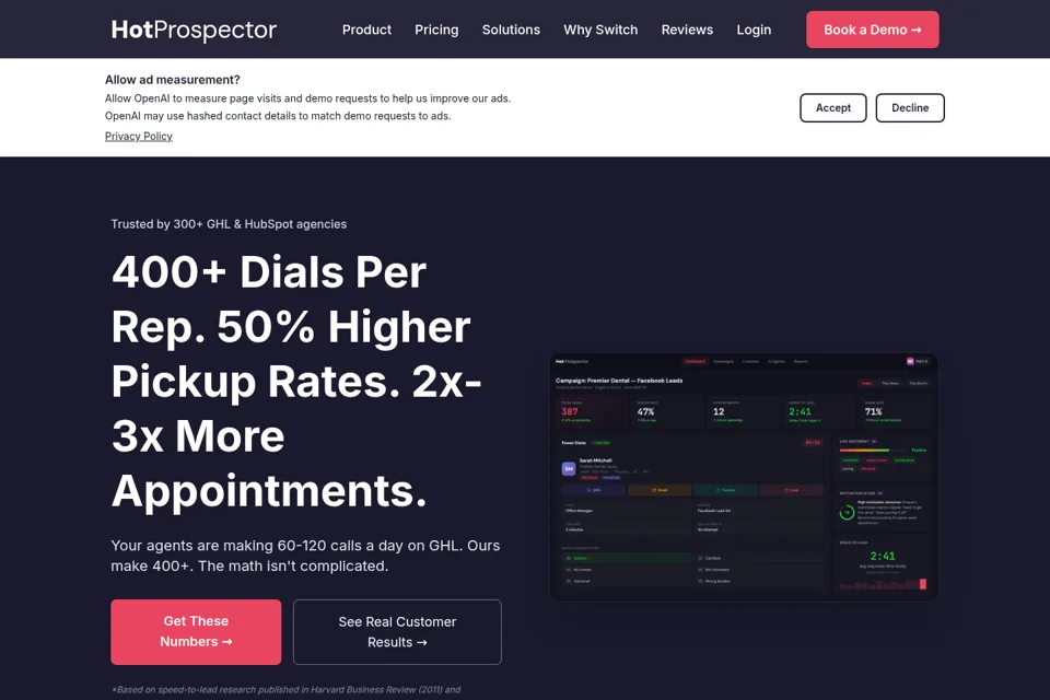 Aperçu de la landing page
