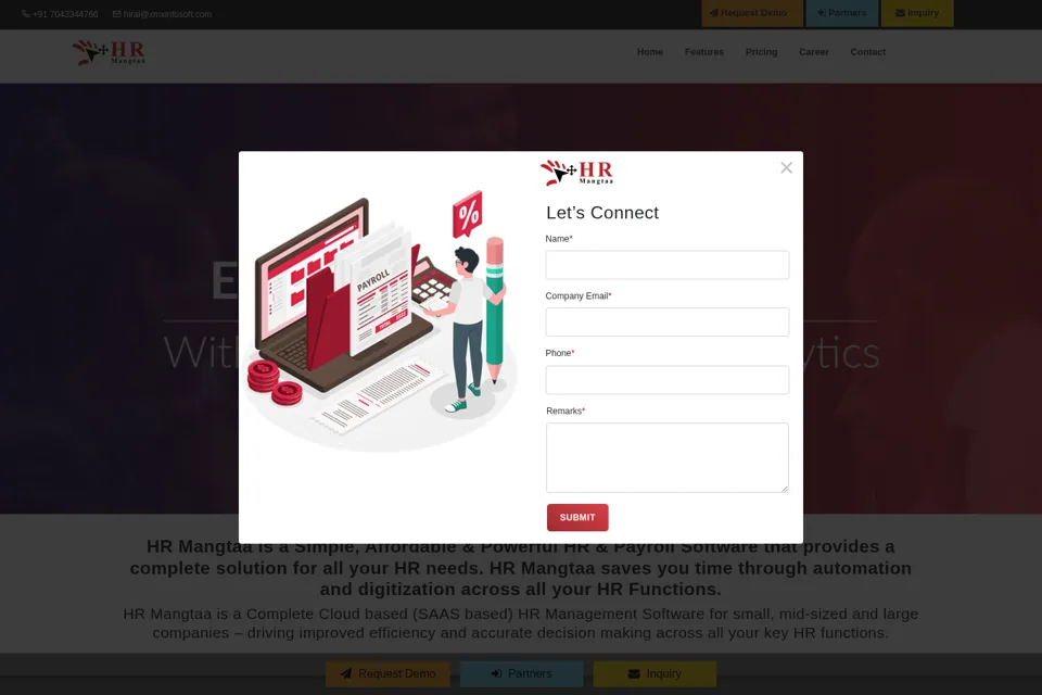Aperçu de la landing page