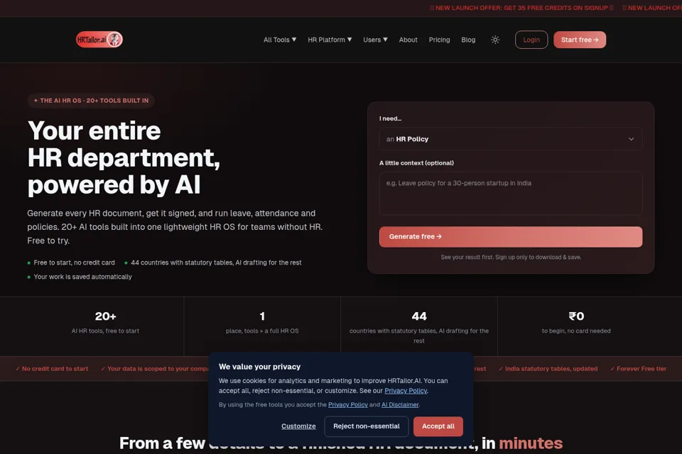 Aperçu de la landing page