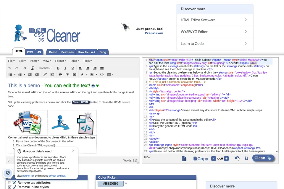 Aperçu de la landing page