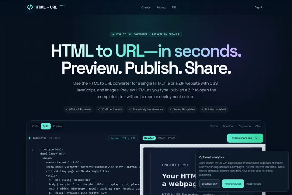 Aperçu de la landing page
