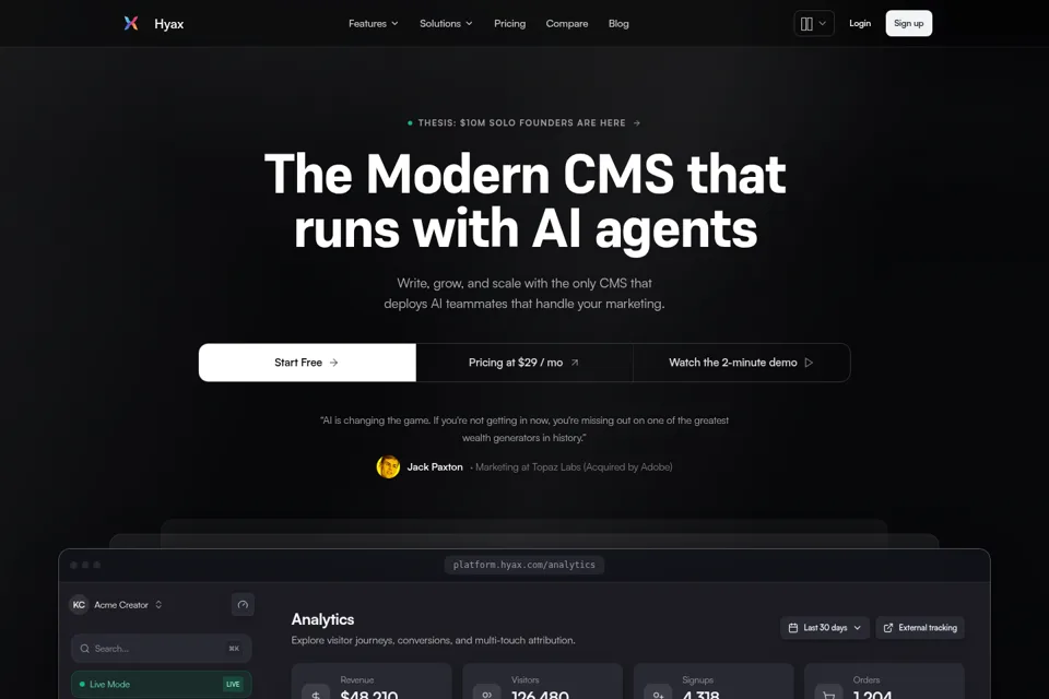 Aperçu de la landing page