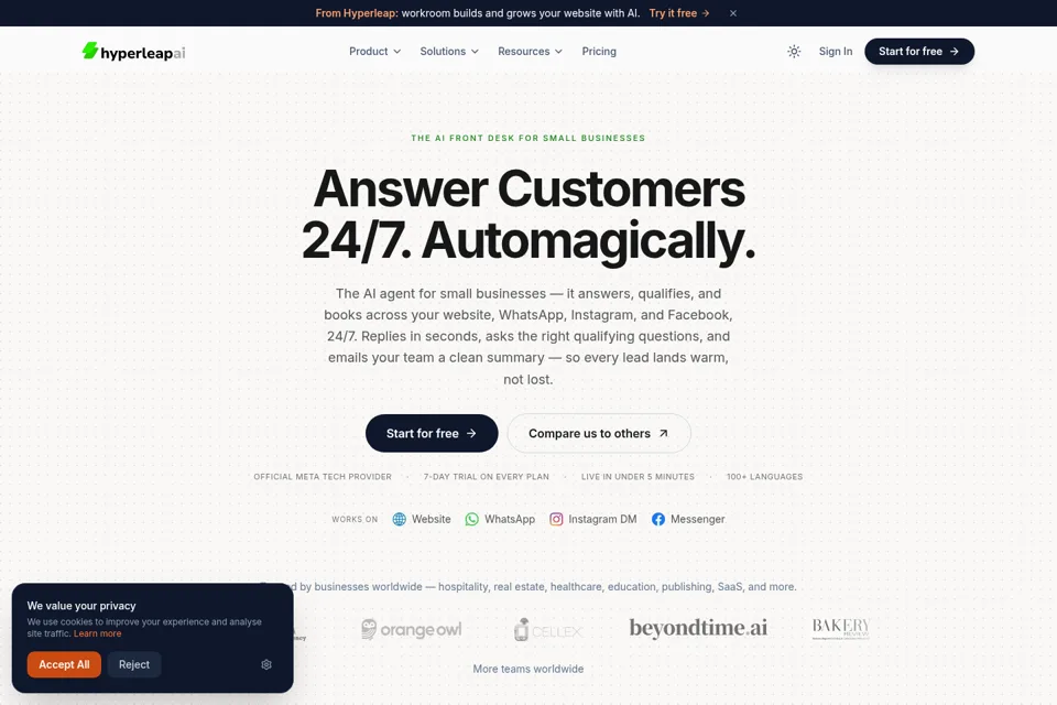 Aperçu de la landing page