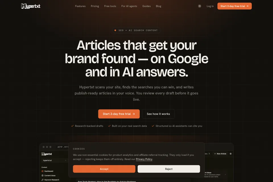 Aperçu de la landing page
