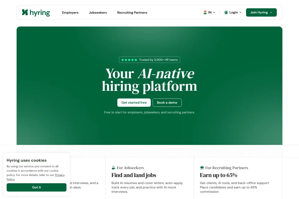Aperçu de la landing page