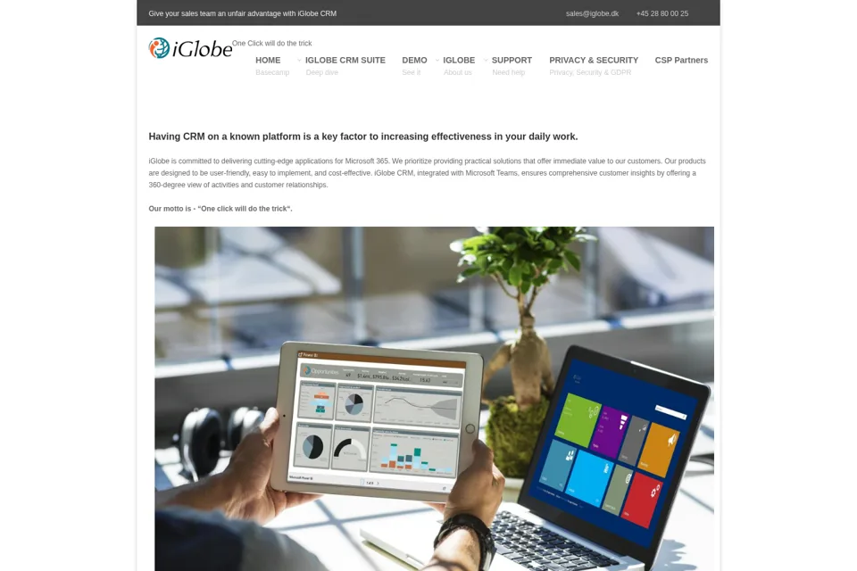 Aperçu de la landing page
