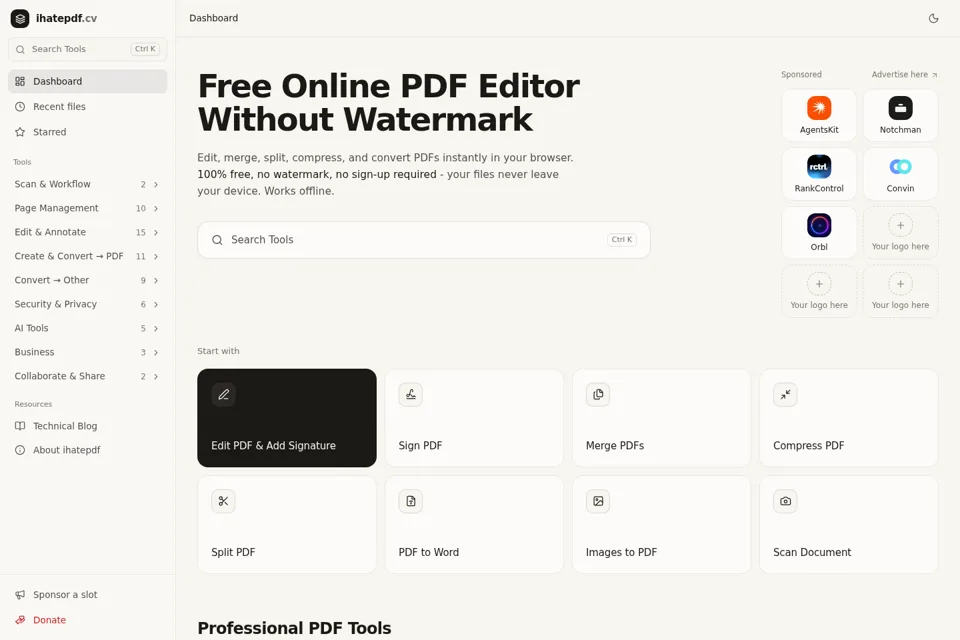 Aperçu de la landing page