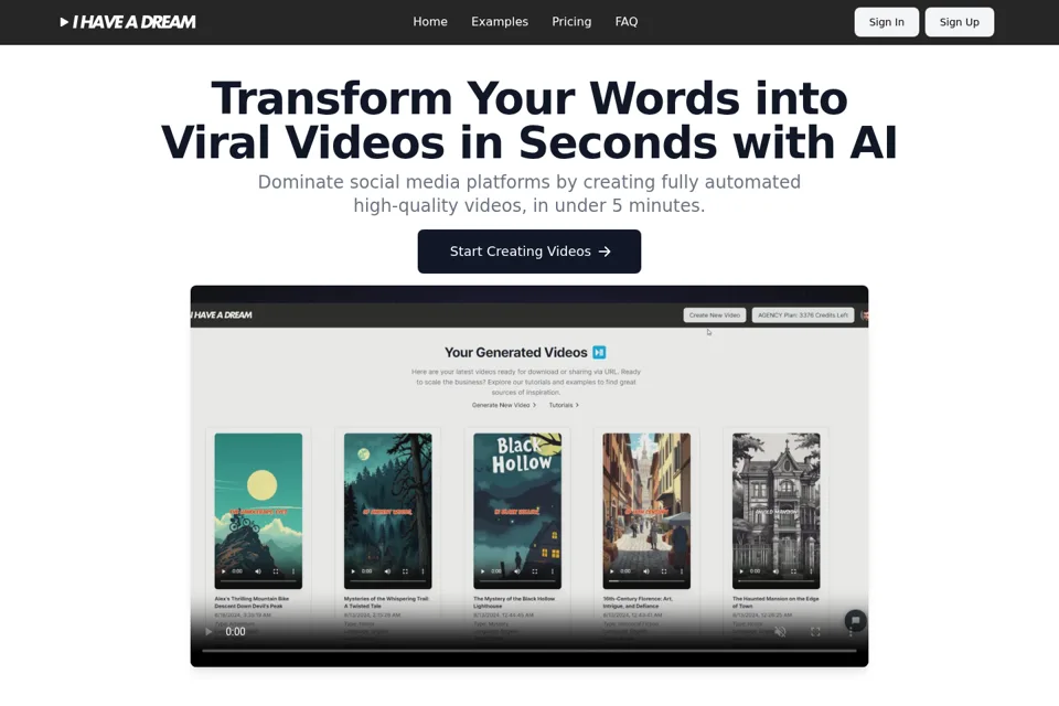 Aperçu de la landing page