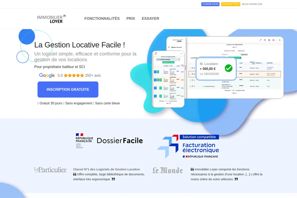 Aperçu de la landing page