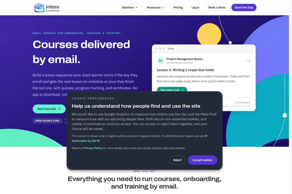 Aperçu de la landing page
