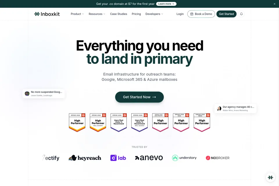 Aperçu de la landing page