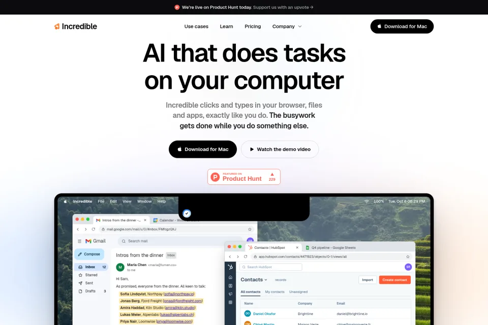 Aperçu de la landing page