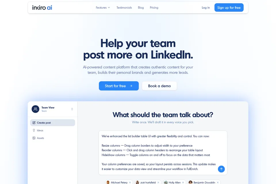 Aperçu de la landing page