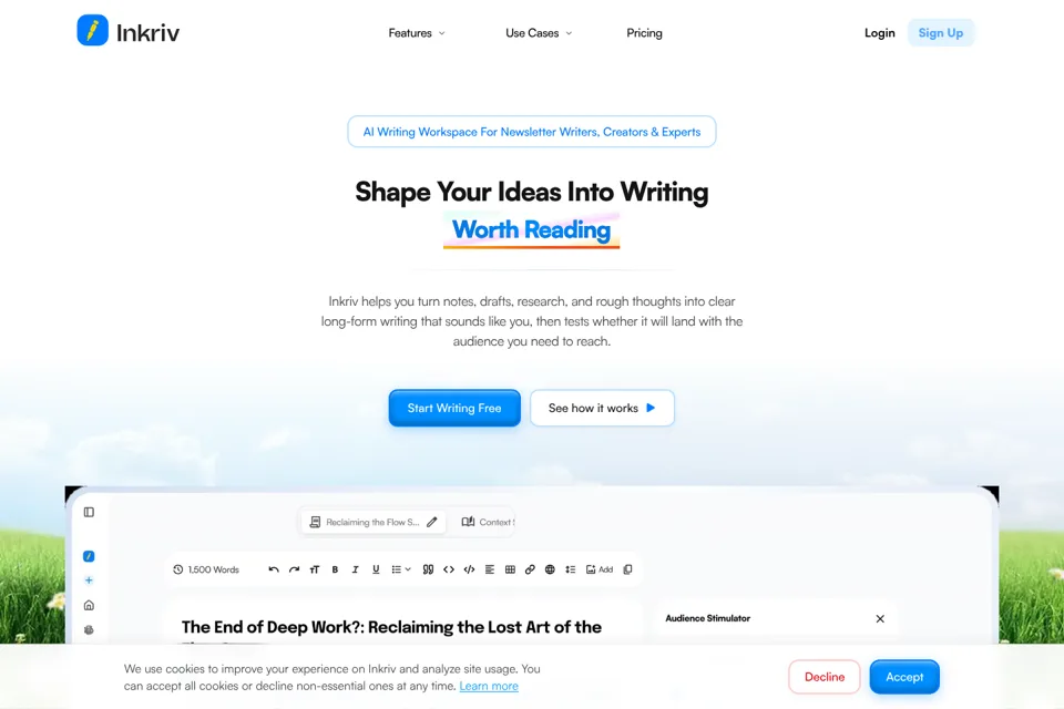 Aperçu de la landing page