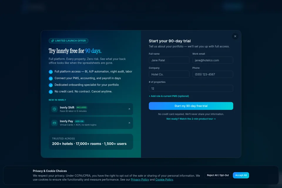 Aperçu de la landing page
