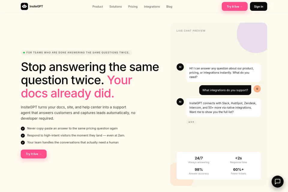 Aperçu de la landing page