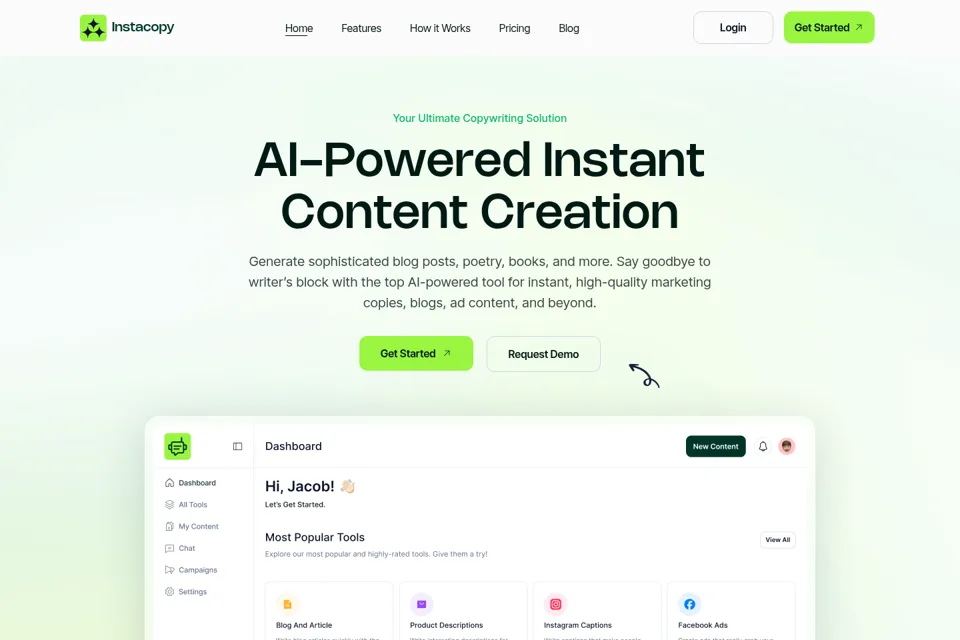 Aperçu de la landing page