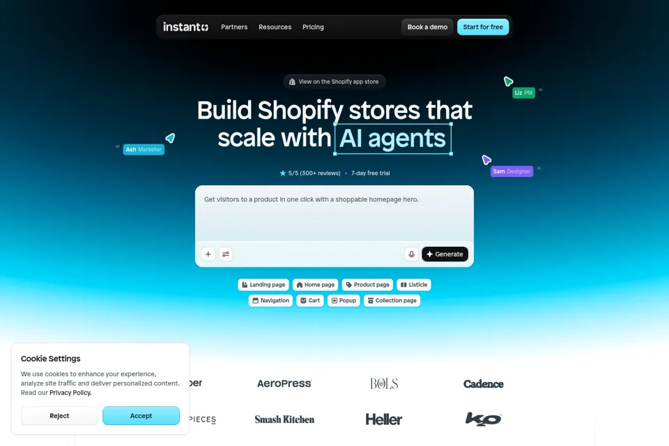 Aperçu de la landing page