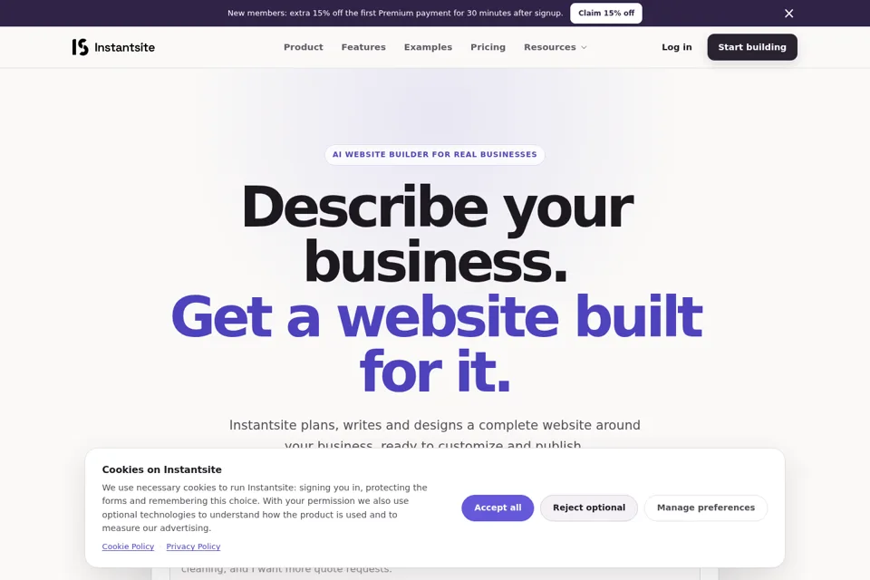 Aperçu de la landing page