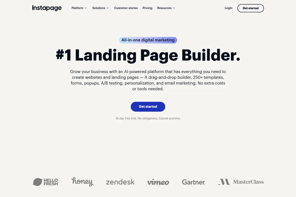 Aperçu de la landing page
