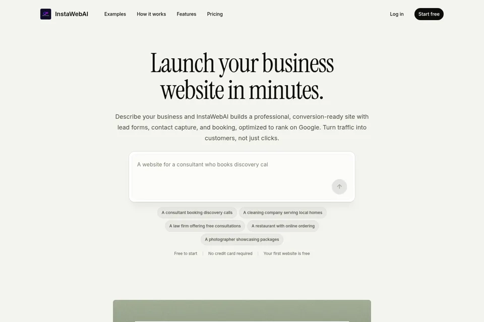 Aperçu de la landing page