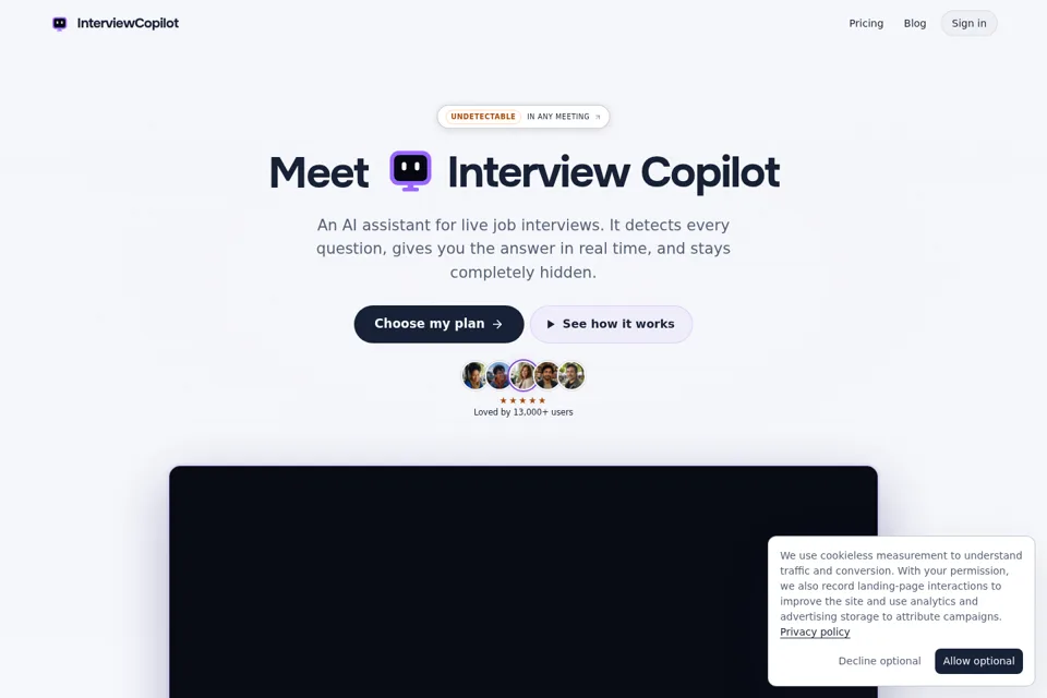 Aperçu de la landing page