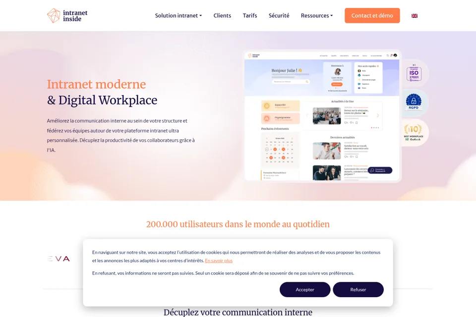 Aperçu de la landing page