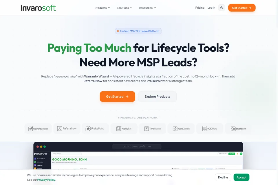 Aperçu de la landing page