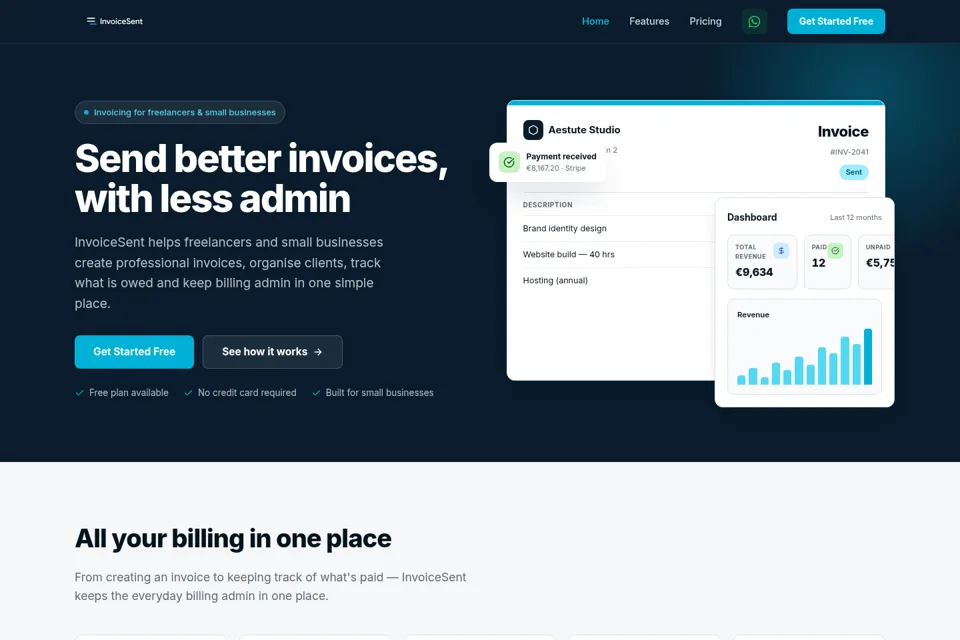 Aperçu de la landing page