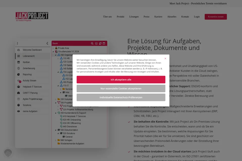 Aperçu de la landing page