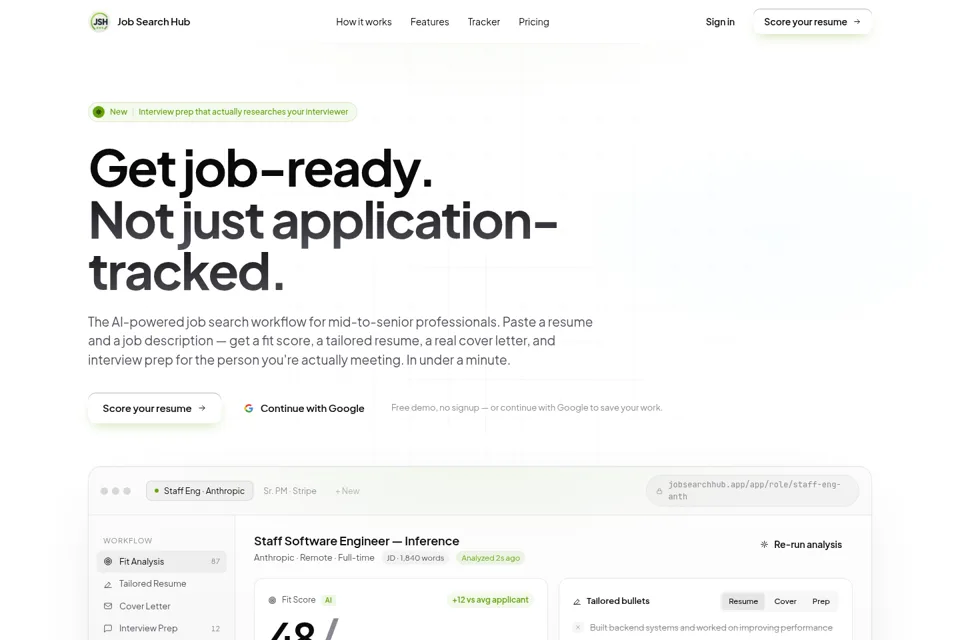 Aperçu de la landing page
